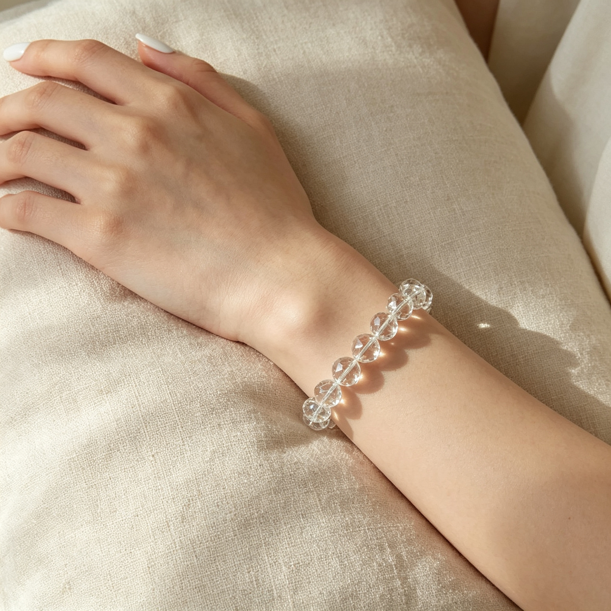 11-12mm Clear Quartz Faceted Natural Crystal Stretch Bracelet Unisex 2 Size Options