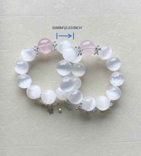Selenite & rose quartz original design bracelet