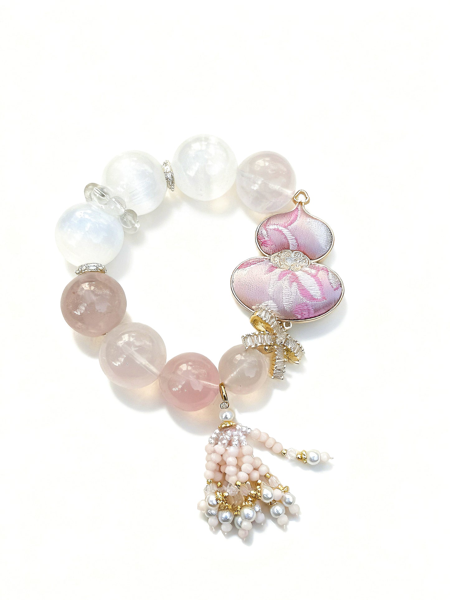 Rose quartz & selenite original design bracelet Chunky beads