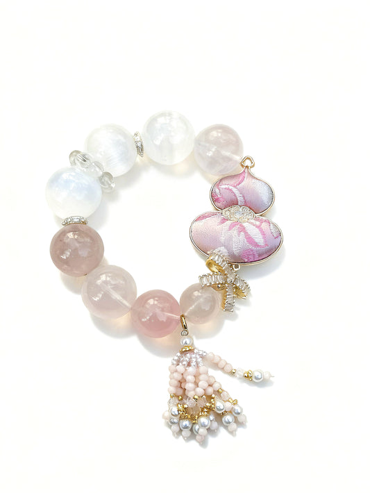 Rose quartz & selenite original design bracelet Chunky beads