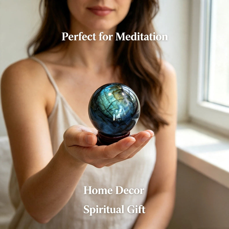 Natural elongated stone crystal ball ornament moonstone