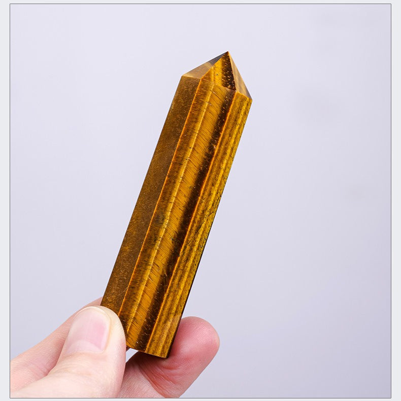 Natural crystal tiger's eye hexagonal prism