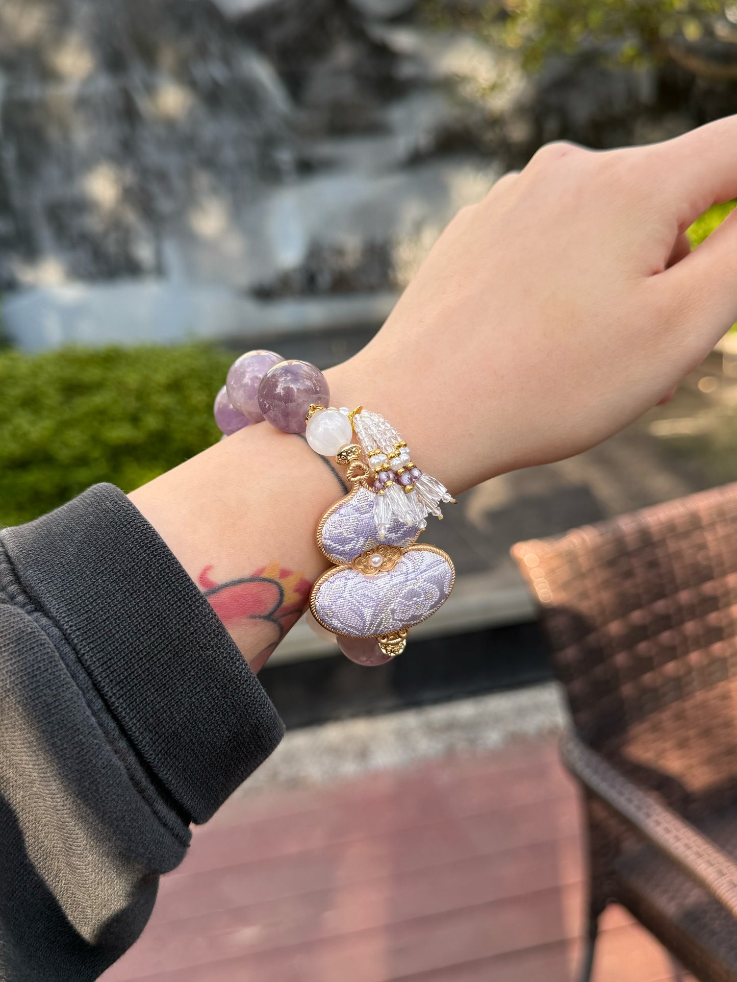 Amethyst & selenite  original design bracelet Chunky beads