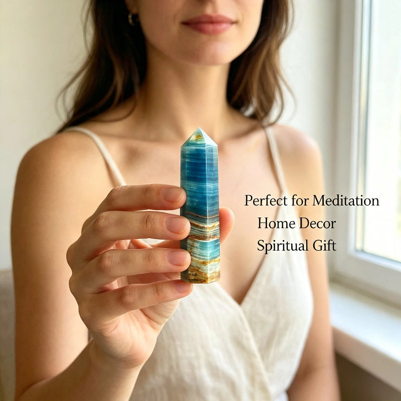 Natural Blue Lux crystal hexagonal prism