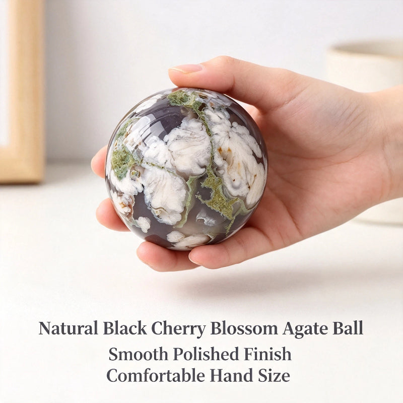 Natural black cherry blossom agate ball