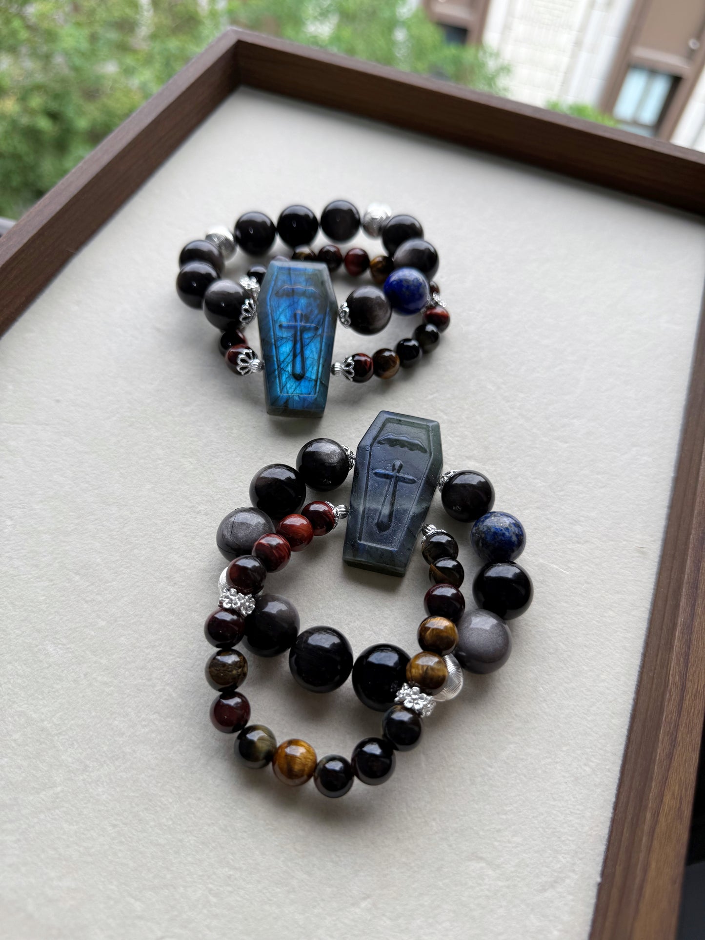 Silver obsidian & tigers eye & labradorite tomb original design bracelet