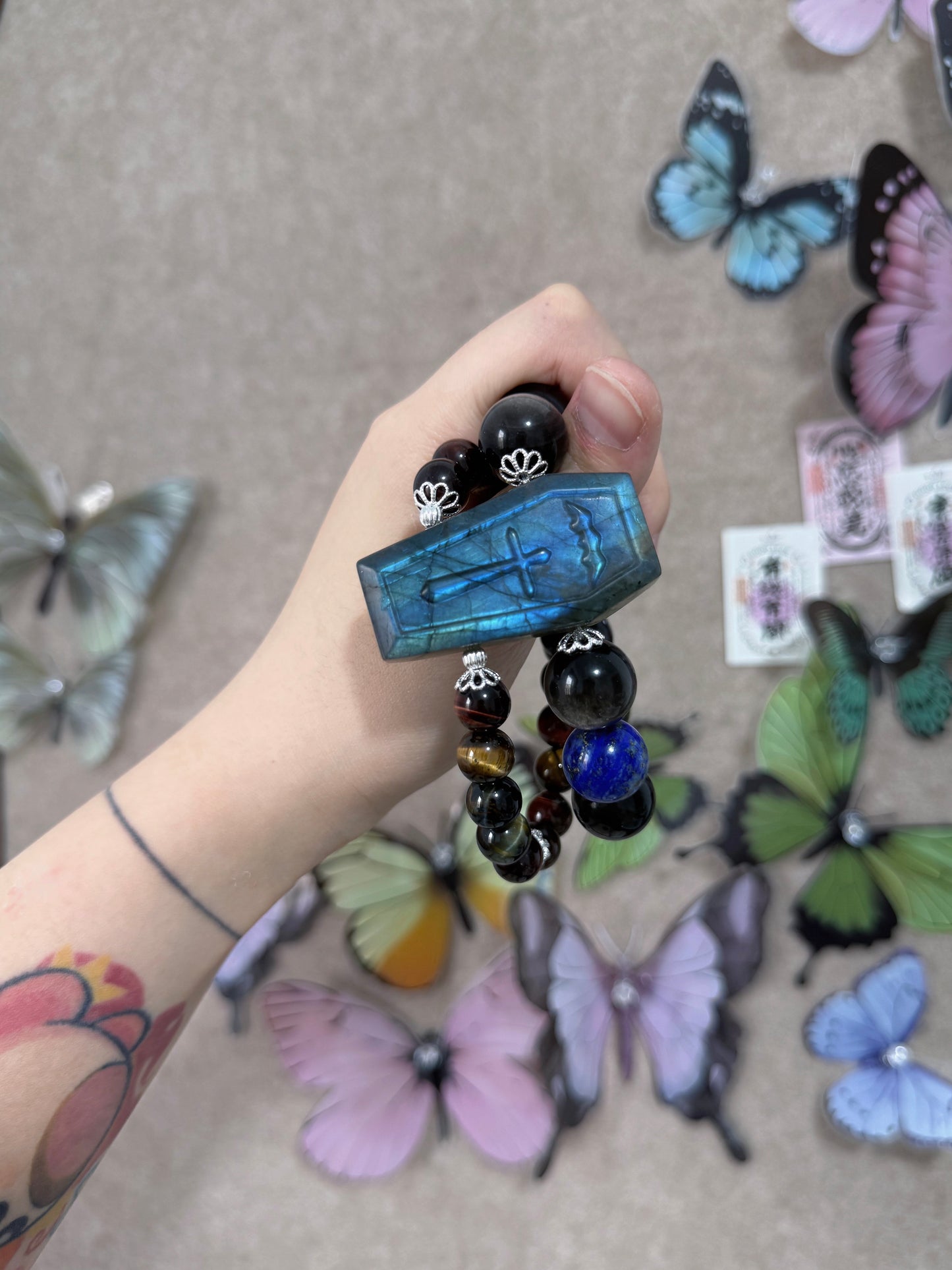 Silver obsidian & tigers eye & labradorite tomb original design bracelet