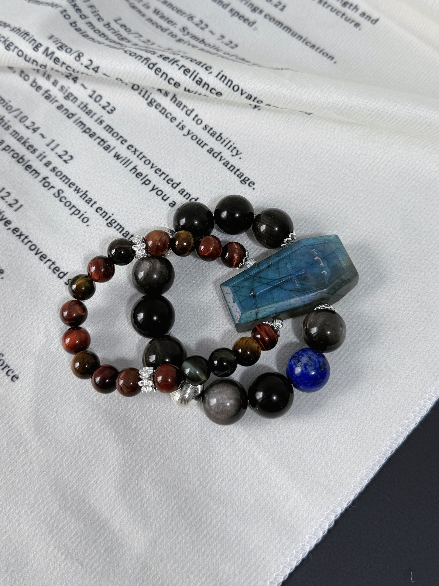 Silver obsidian & tigers eye & labradorite tomb original design bracelet