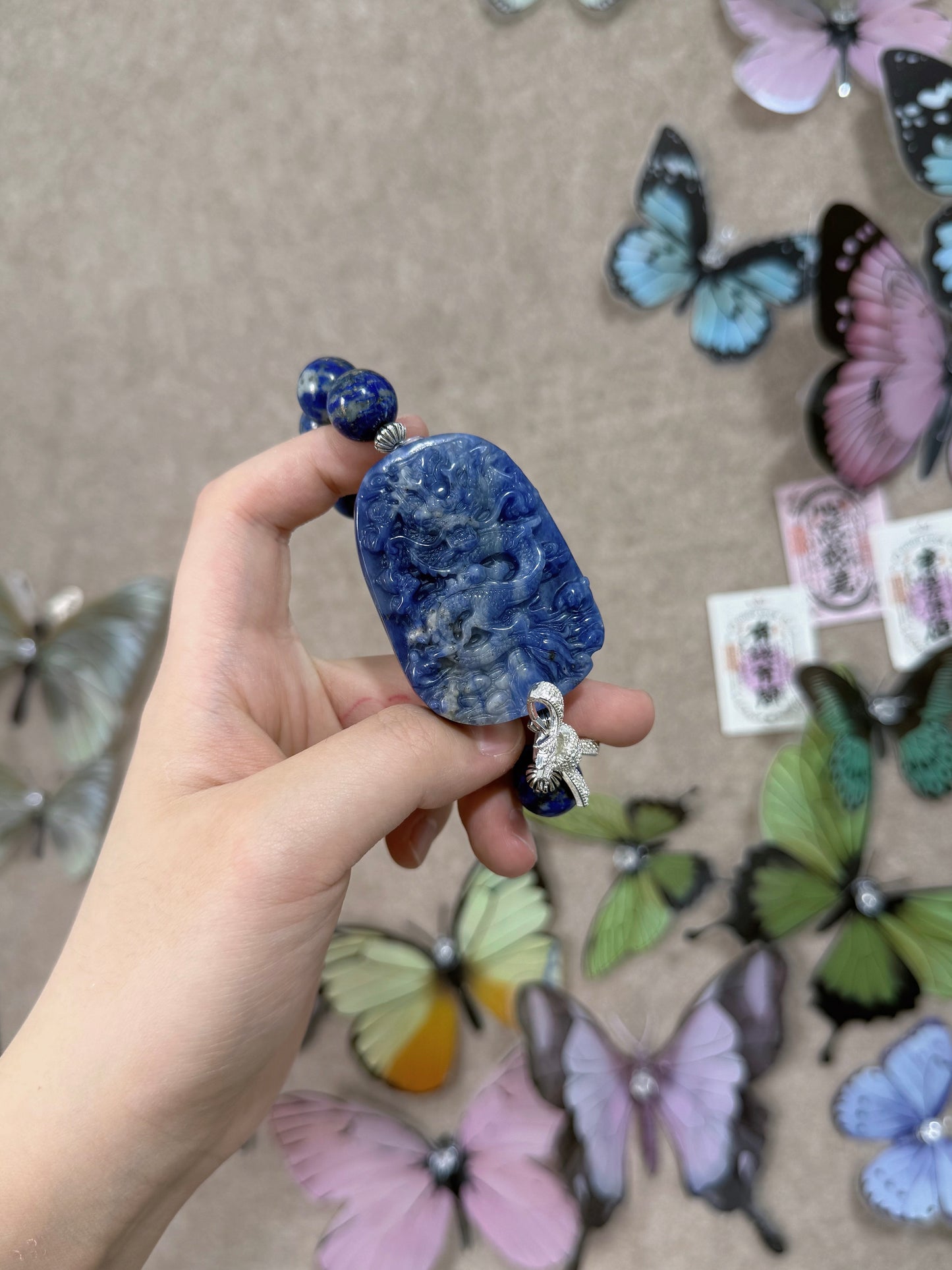 Lapis lazuli & sodalite dragon original design bracelet