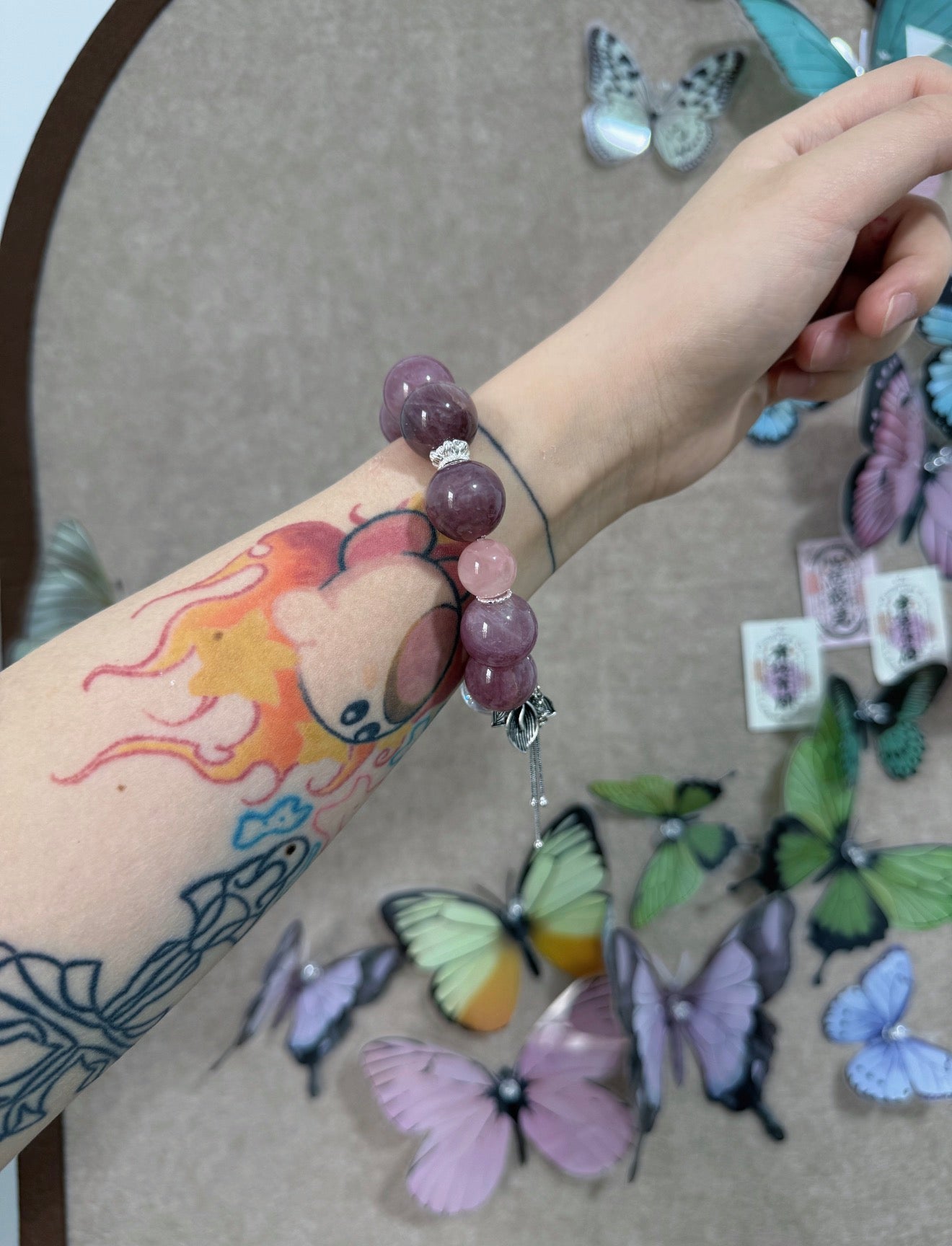 lavender rose quartz original design bracelet Chunky beads