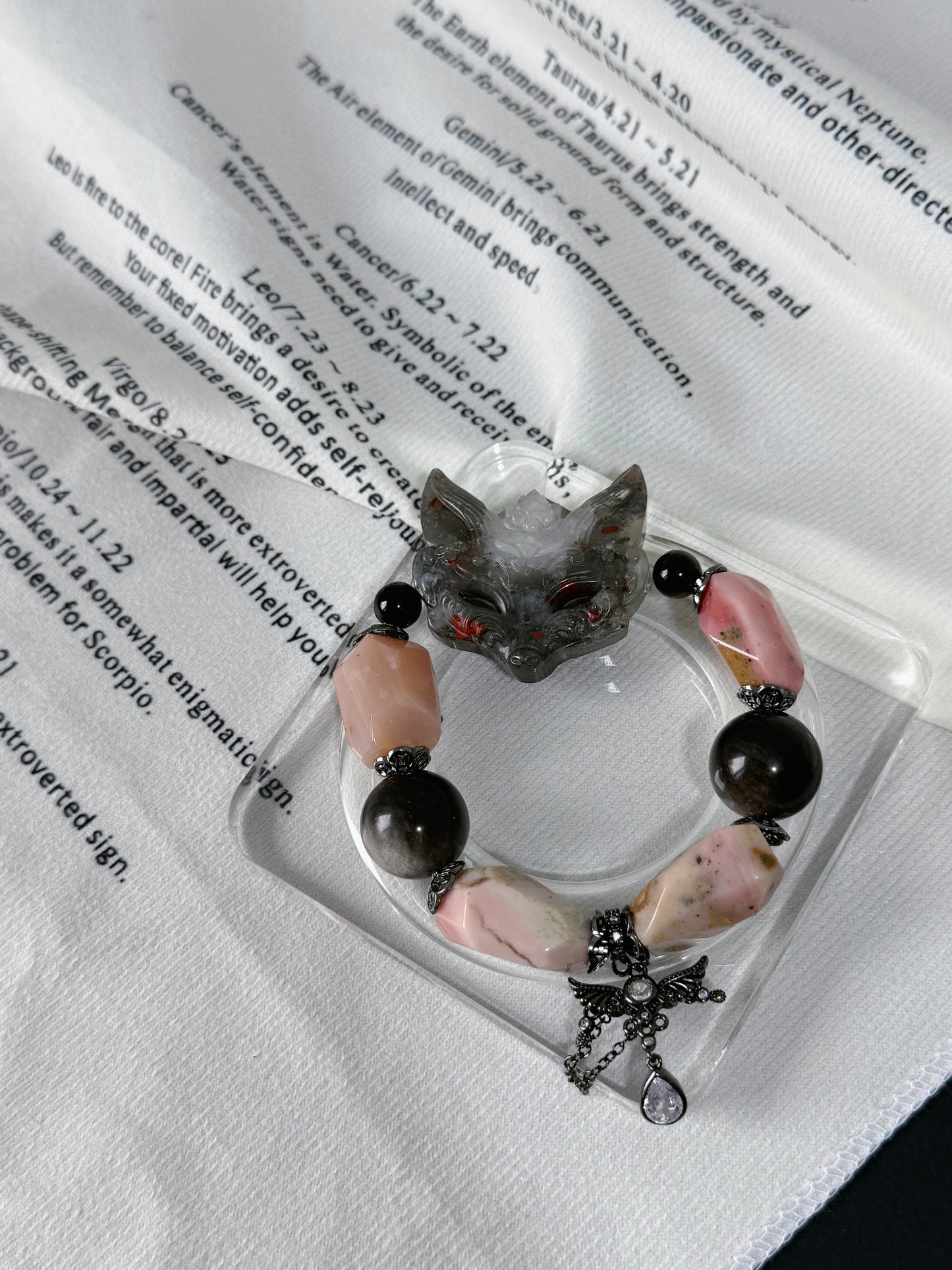Pink opal & bloodstone fox original design bracelet Chunky beads