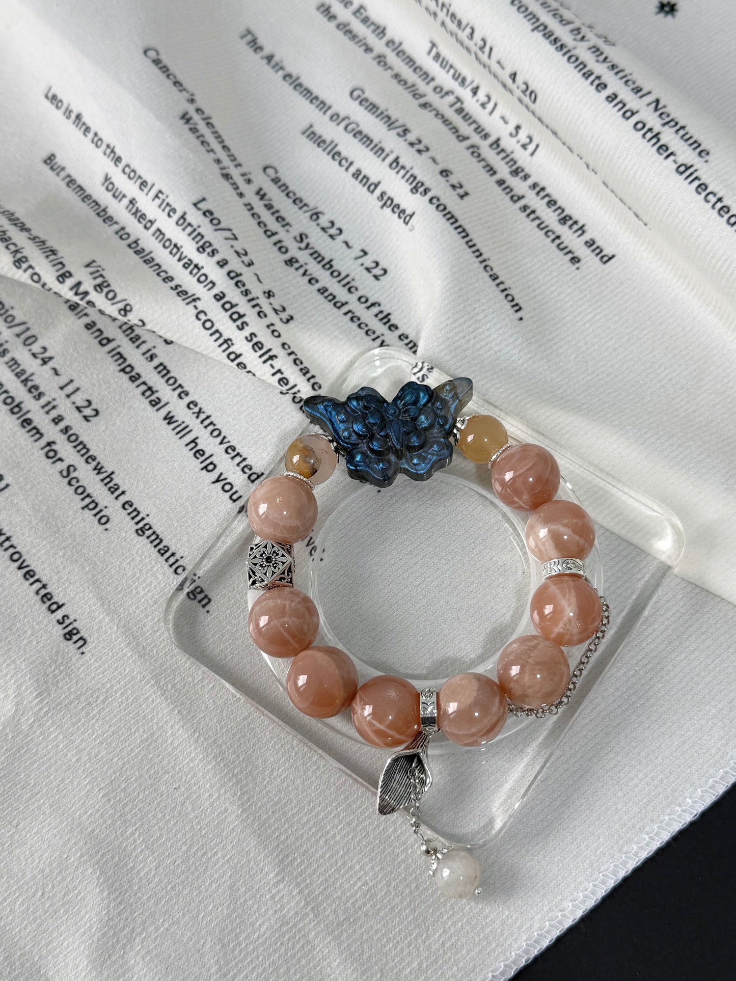 Peach moonstone & labradorite butterfly original design bracelet