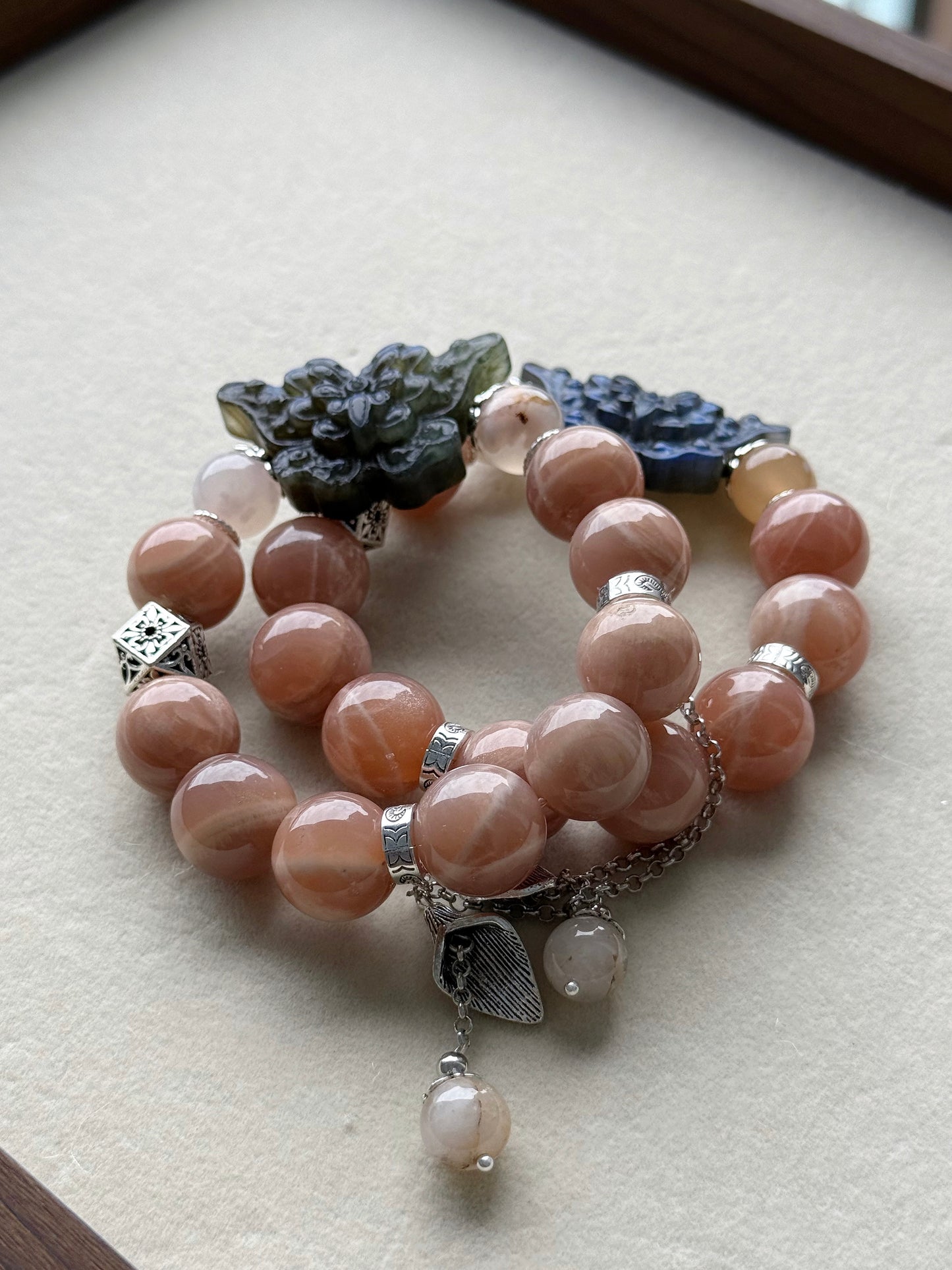 Peach moonstone & labradorite butterfly original design bracelet