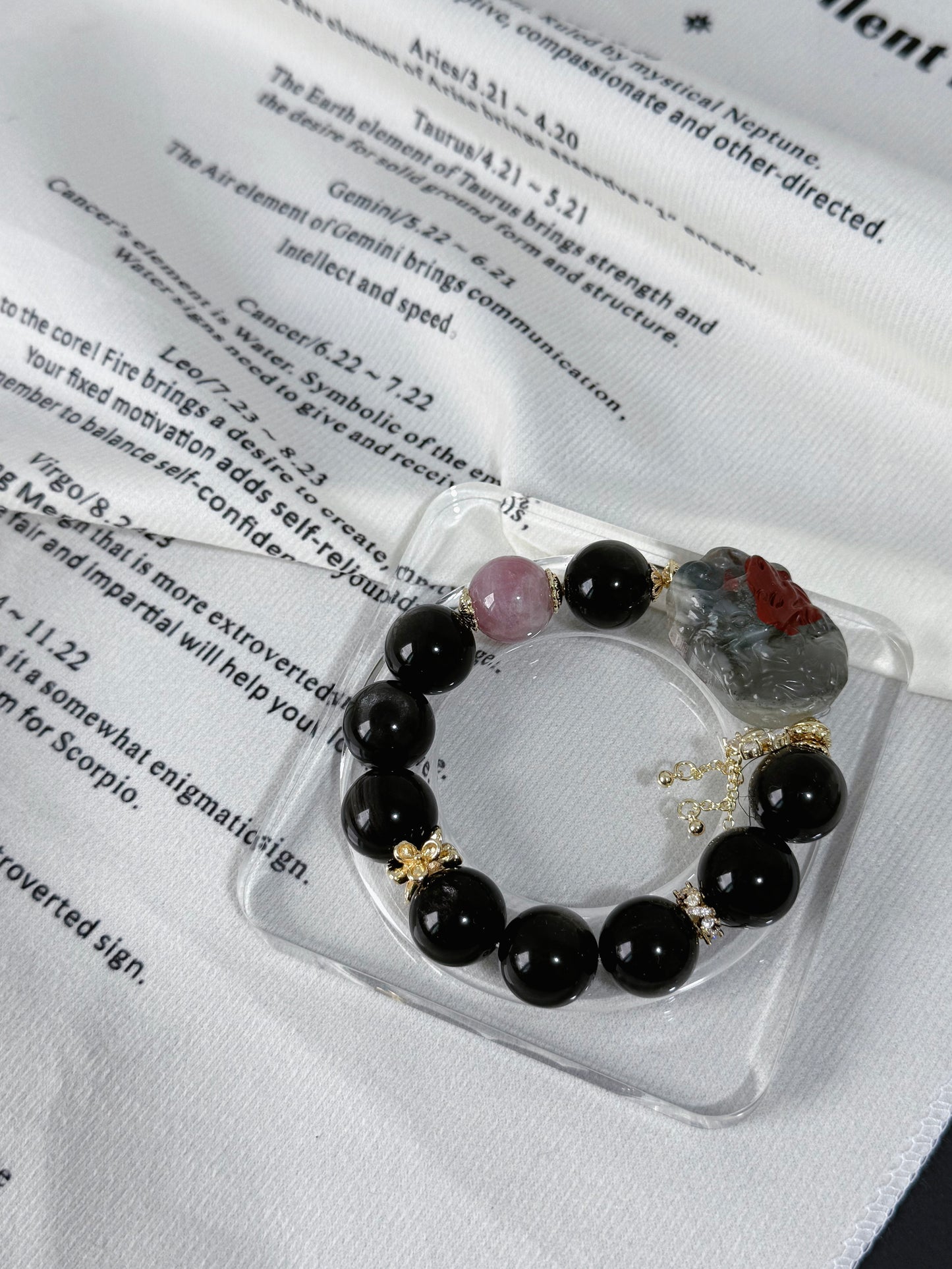 silver obsidian & bloodstone fox & rose quartz original design bracelet