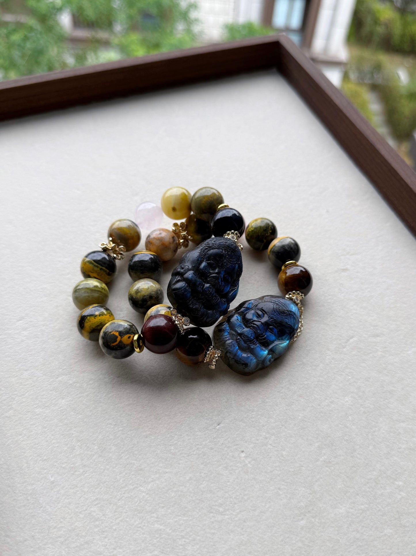 Bumblebee jasper & labradorite elephant gos original design bracelet