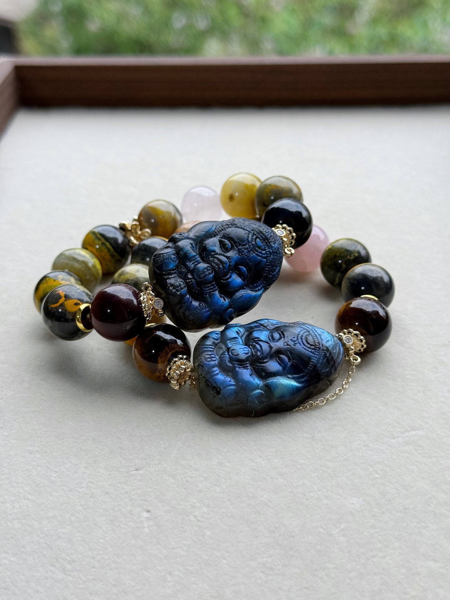 Bumblebee jasper & labradorite elephant gos original design bracelet