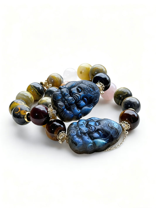 Bumblebee jasper & labradorite elephant gos original design bracelet