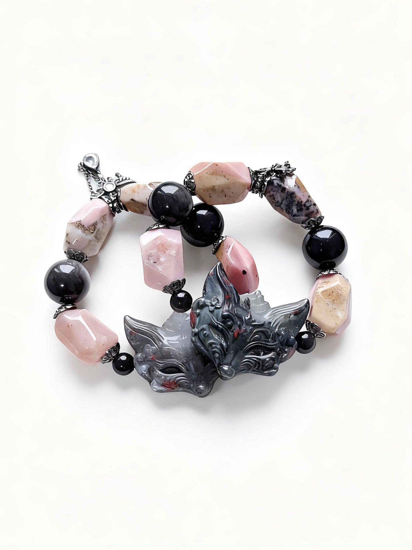 Pink opal & bloodstone fox original design bracelet Chunky beads
