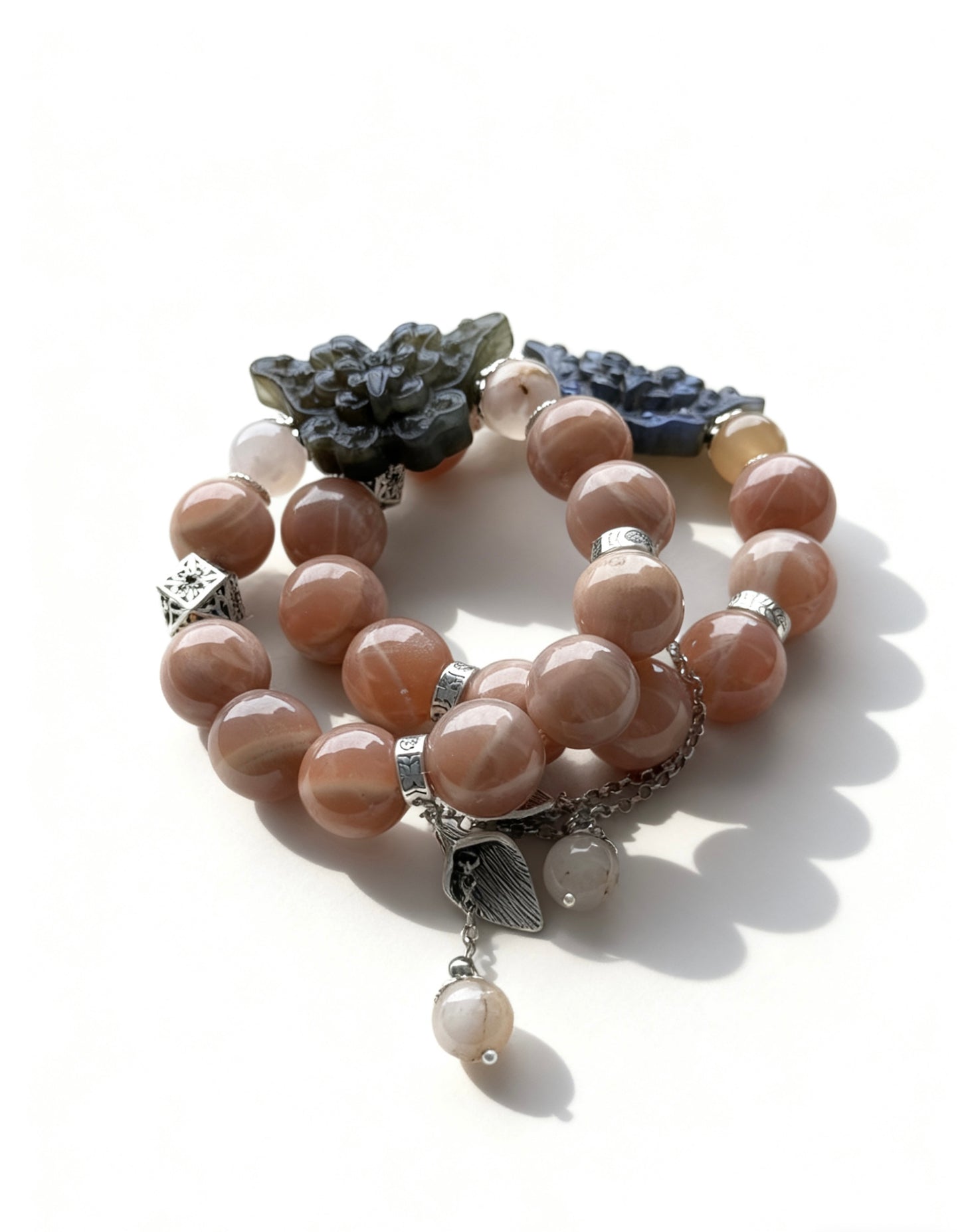 Peach moonstone & labradorite butterfly original design bracelet