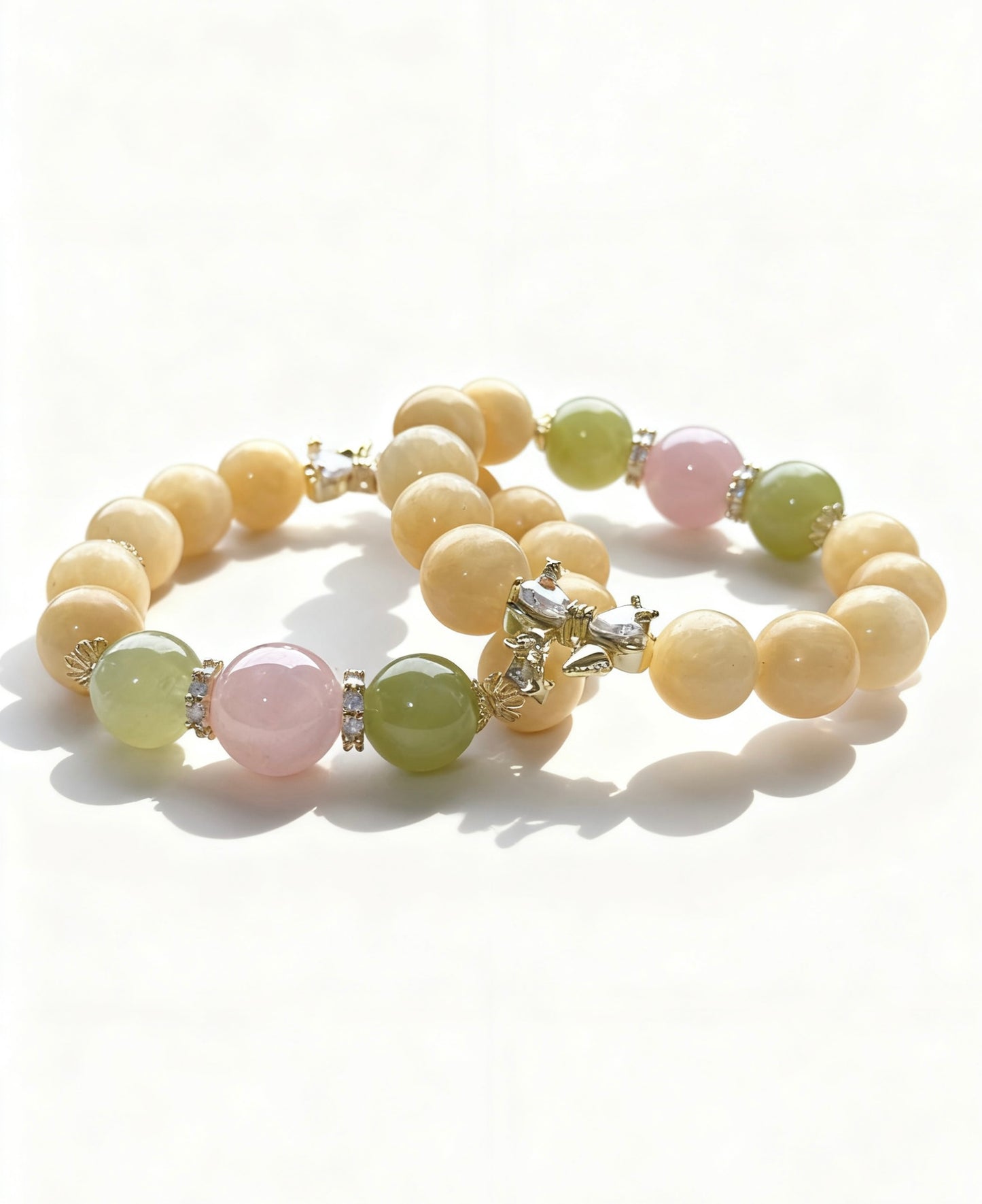 Yellow calcite & serpentine jade & rose quartz original design bracelet