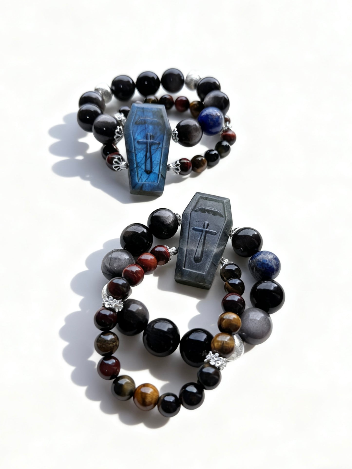 Silver obsidian & tigers eye & labradorite tomb original design bracelet