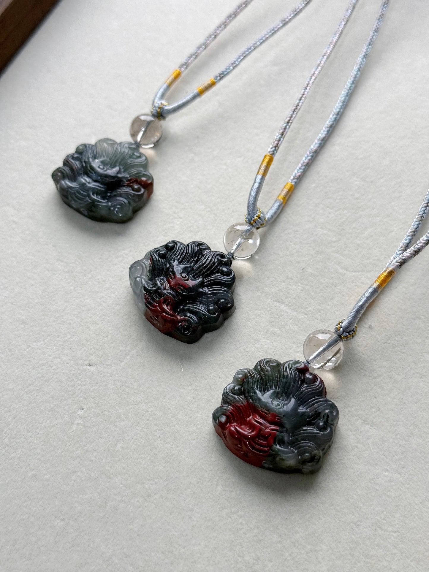 Bloodstone fox necklace (adjustable size)