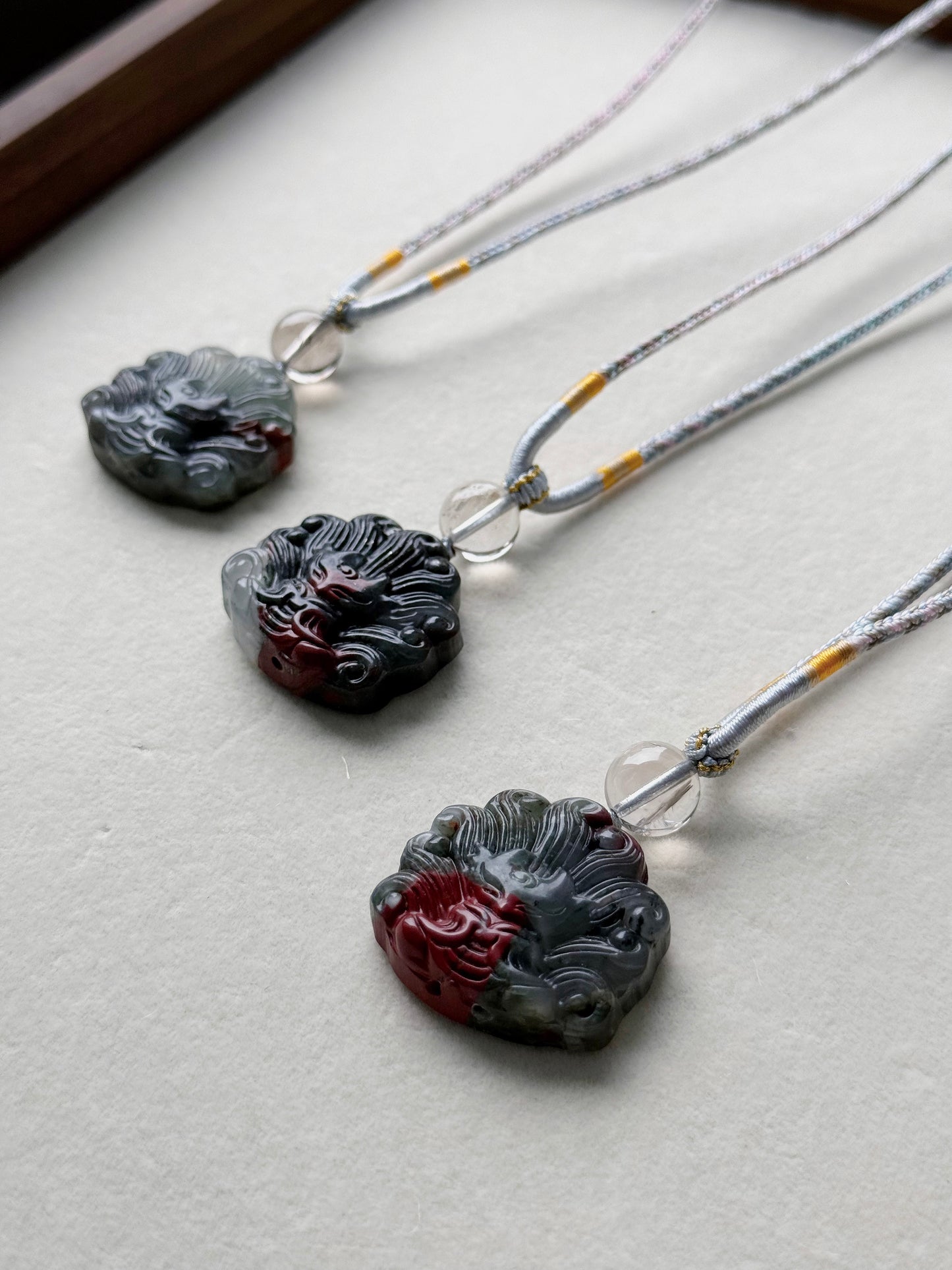 Bloodstone fox necklace (adjustable size)