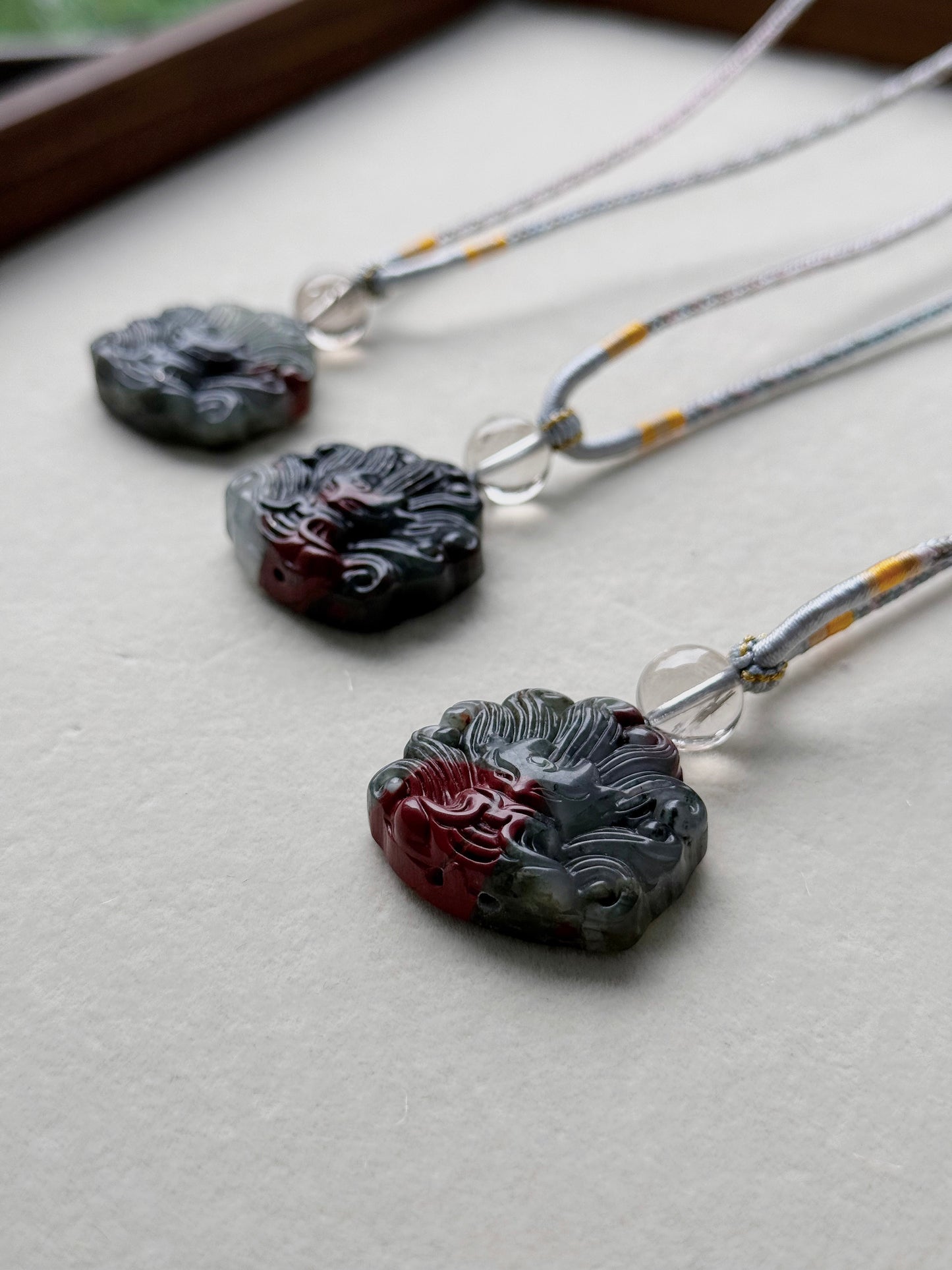 Bloodstone fox necklace (adjustable size)