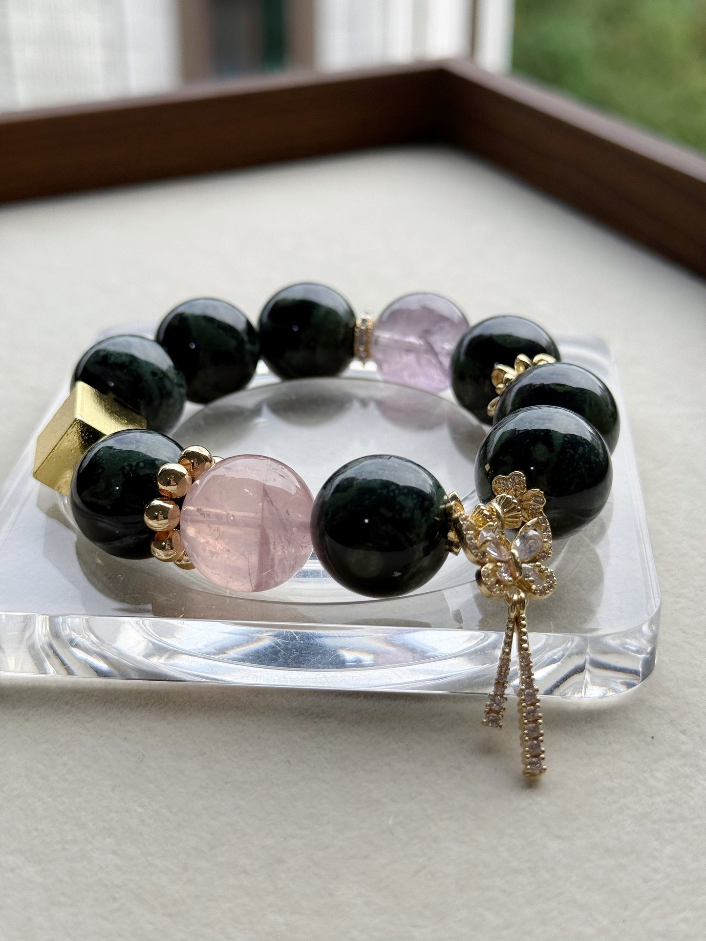 Kambaba jasper &rose quartz & amethyst original design bracelet Chunky beads
