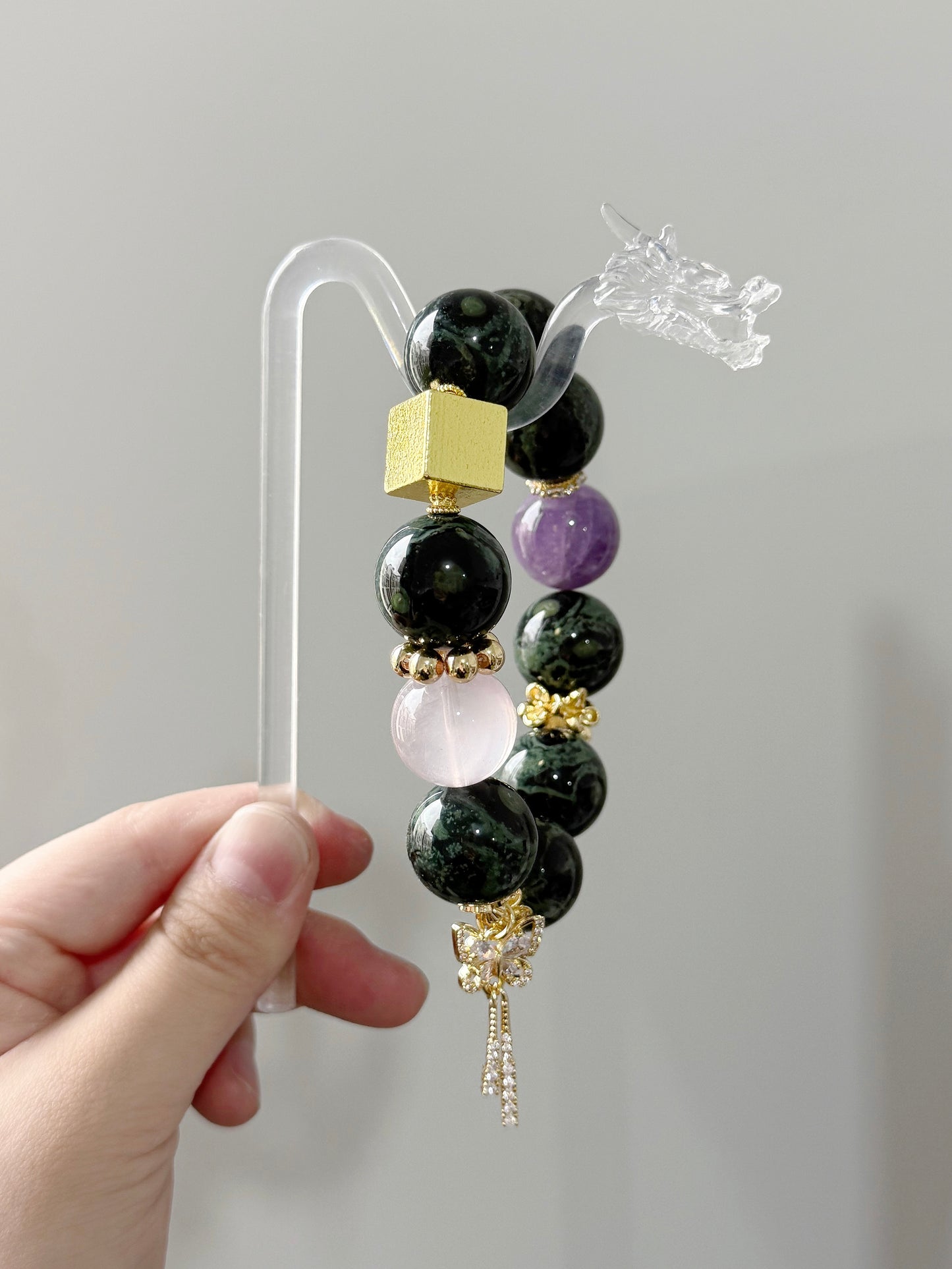 Kambaba jasper &rose quartz & amethyst original design bracelet Chunky beads