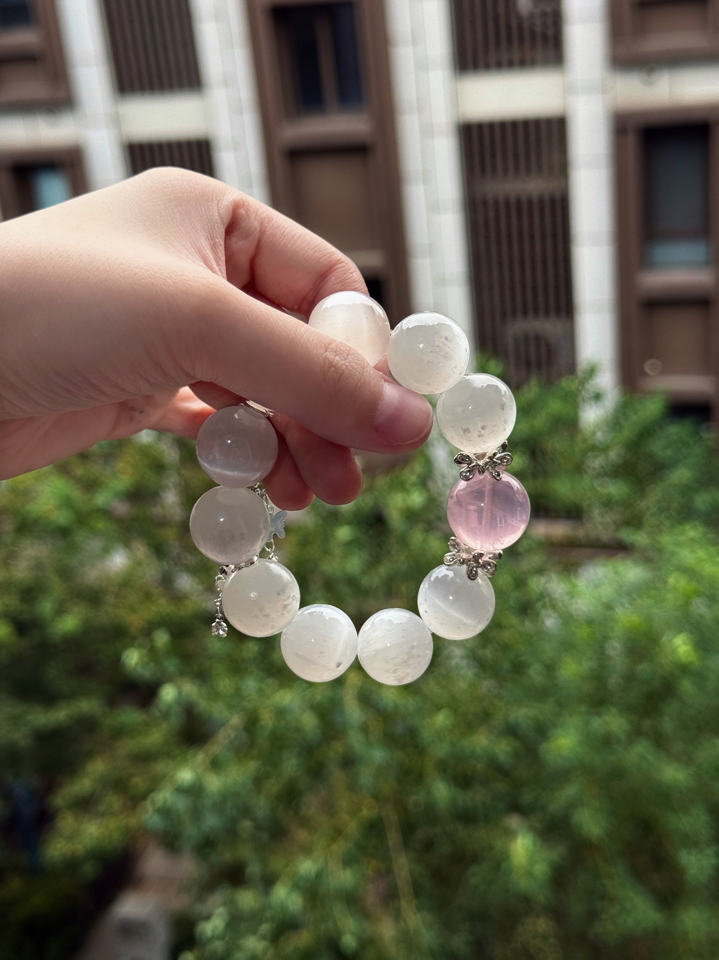 Selenite & rose quartz original design bracelet