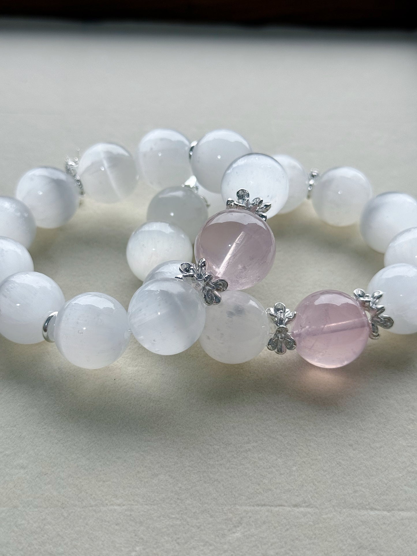 Selenite & rose quartz original design bracelet