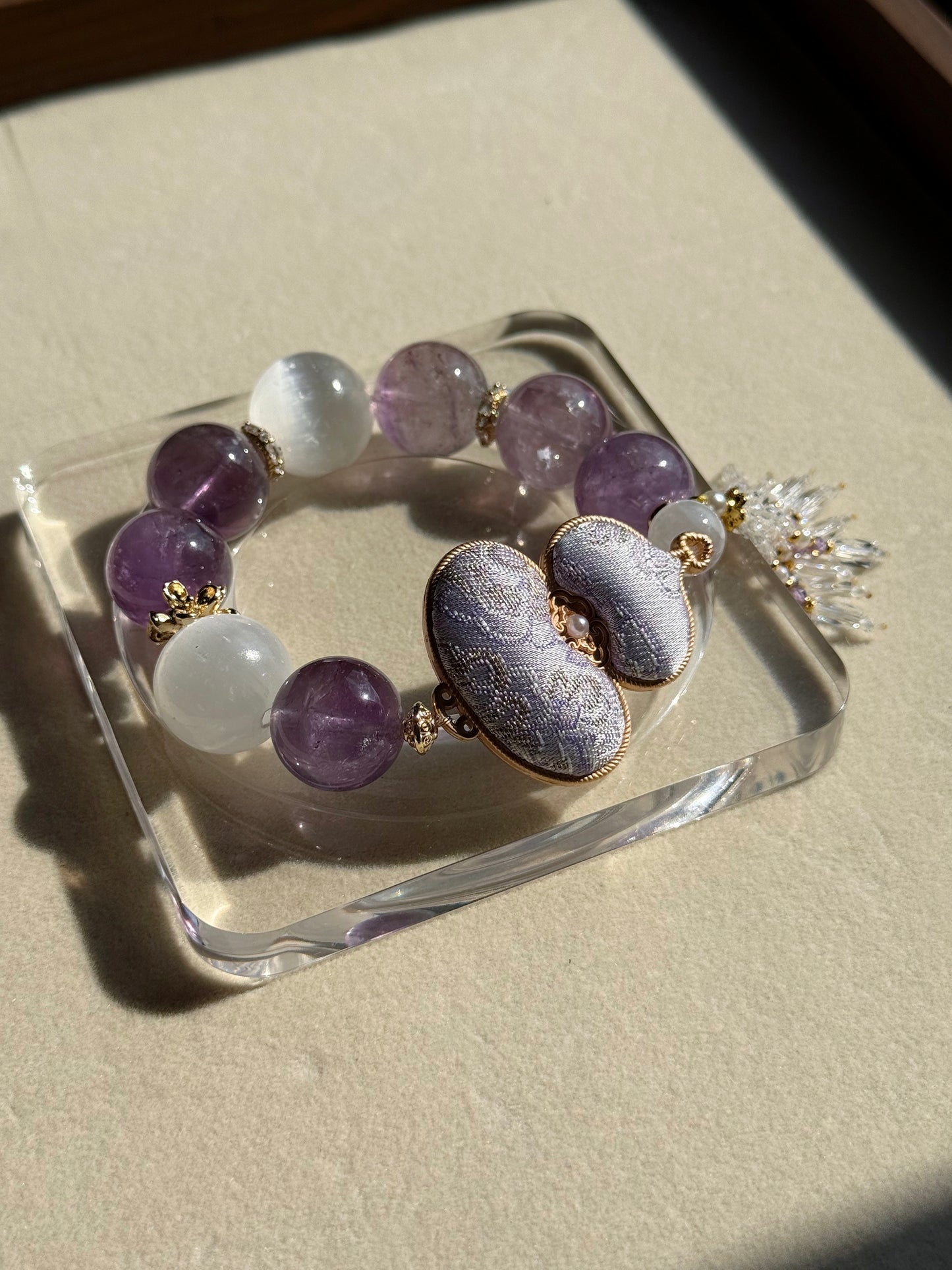 Amethyst & selenite & silk Hulu original design bracelet
