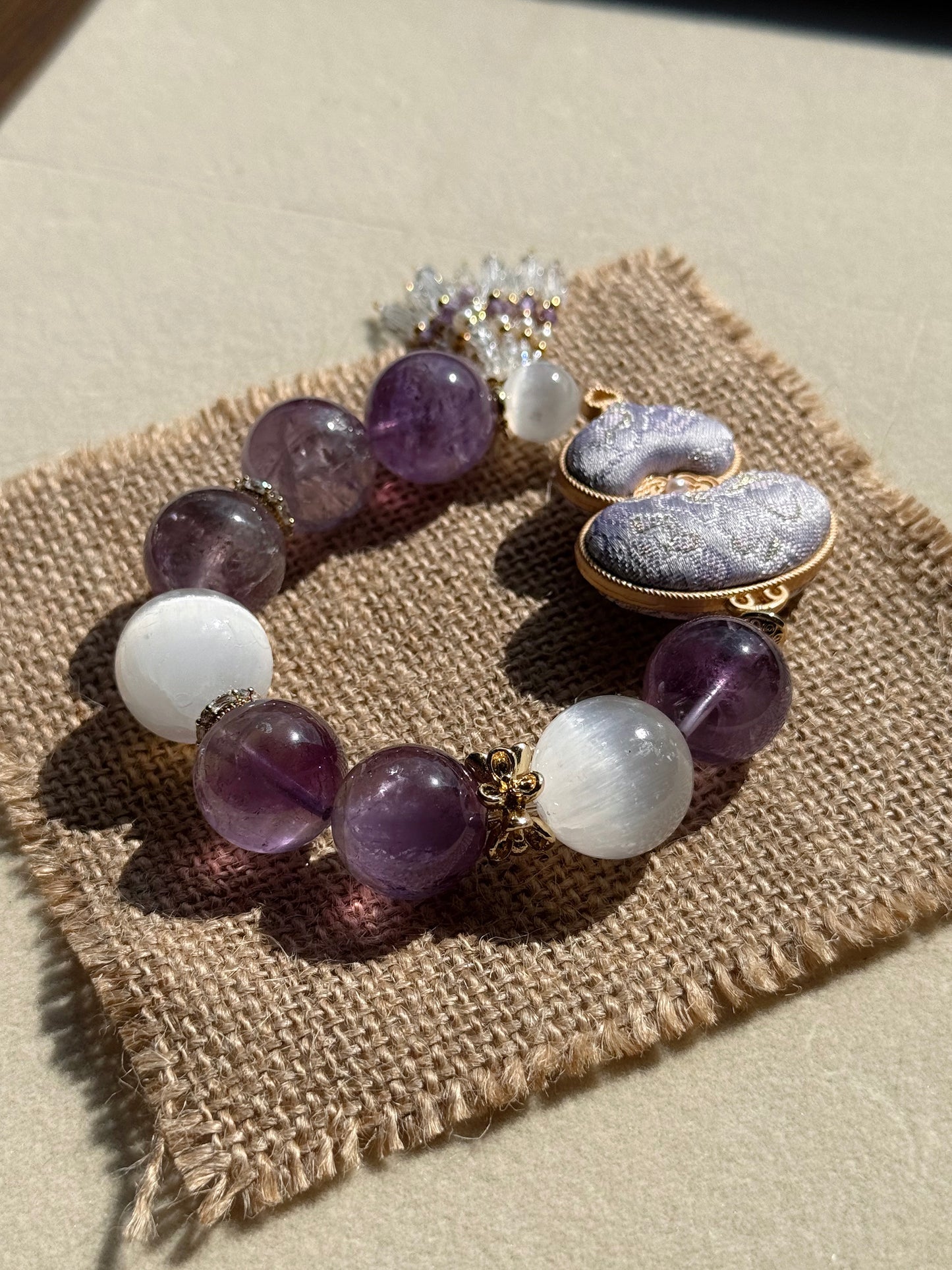 Amethyst & selenite & silk Hulu original design bracelet