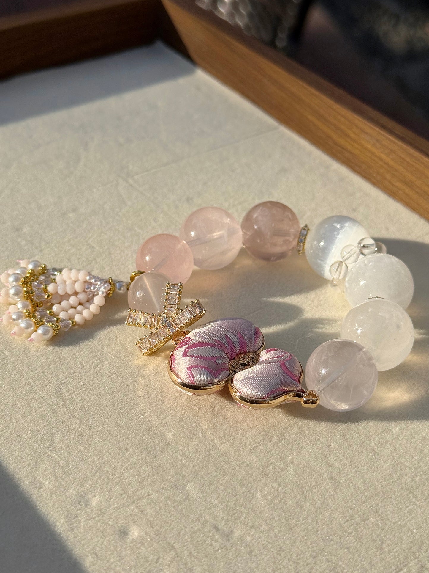 Rose quartz & selenite original design bracelet Chunky beads