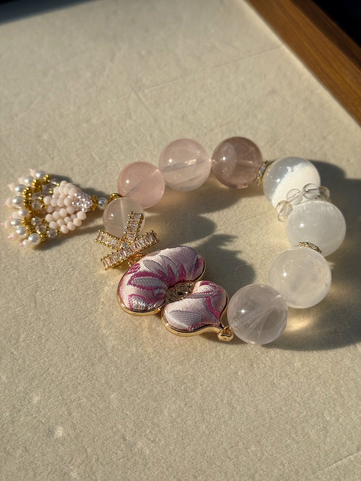 Rose quartz & selenite original design bracelet Chunky beads