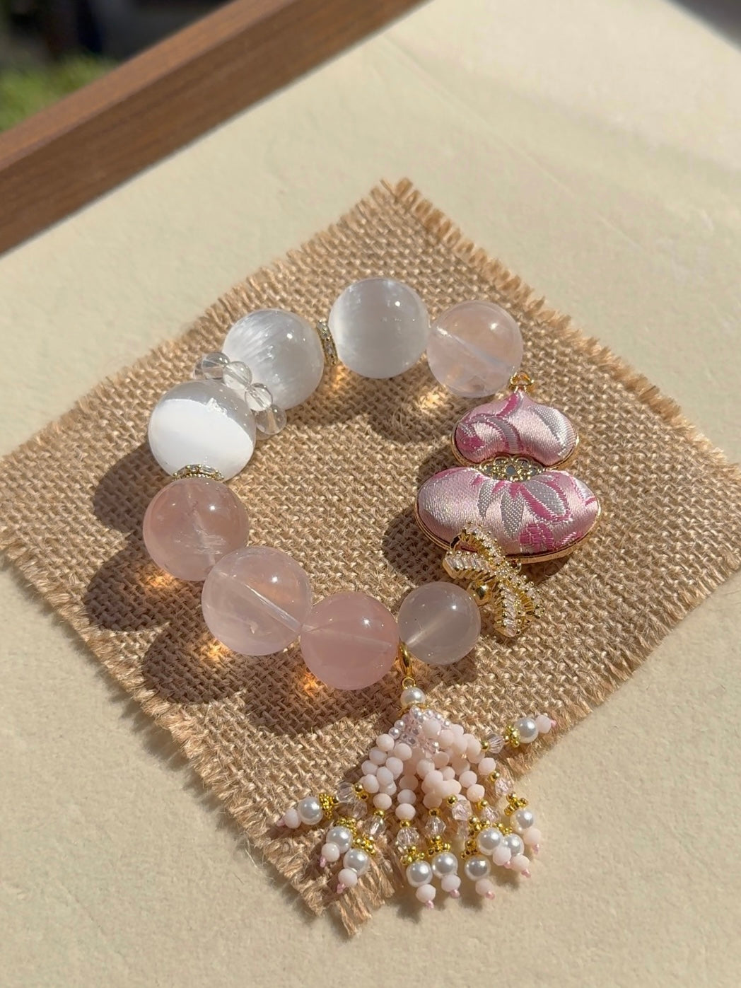 Rose quartz & selenite original design bracelet Chunky beads