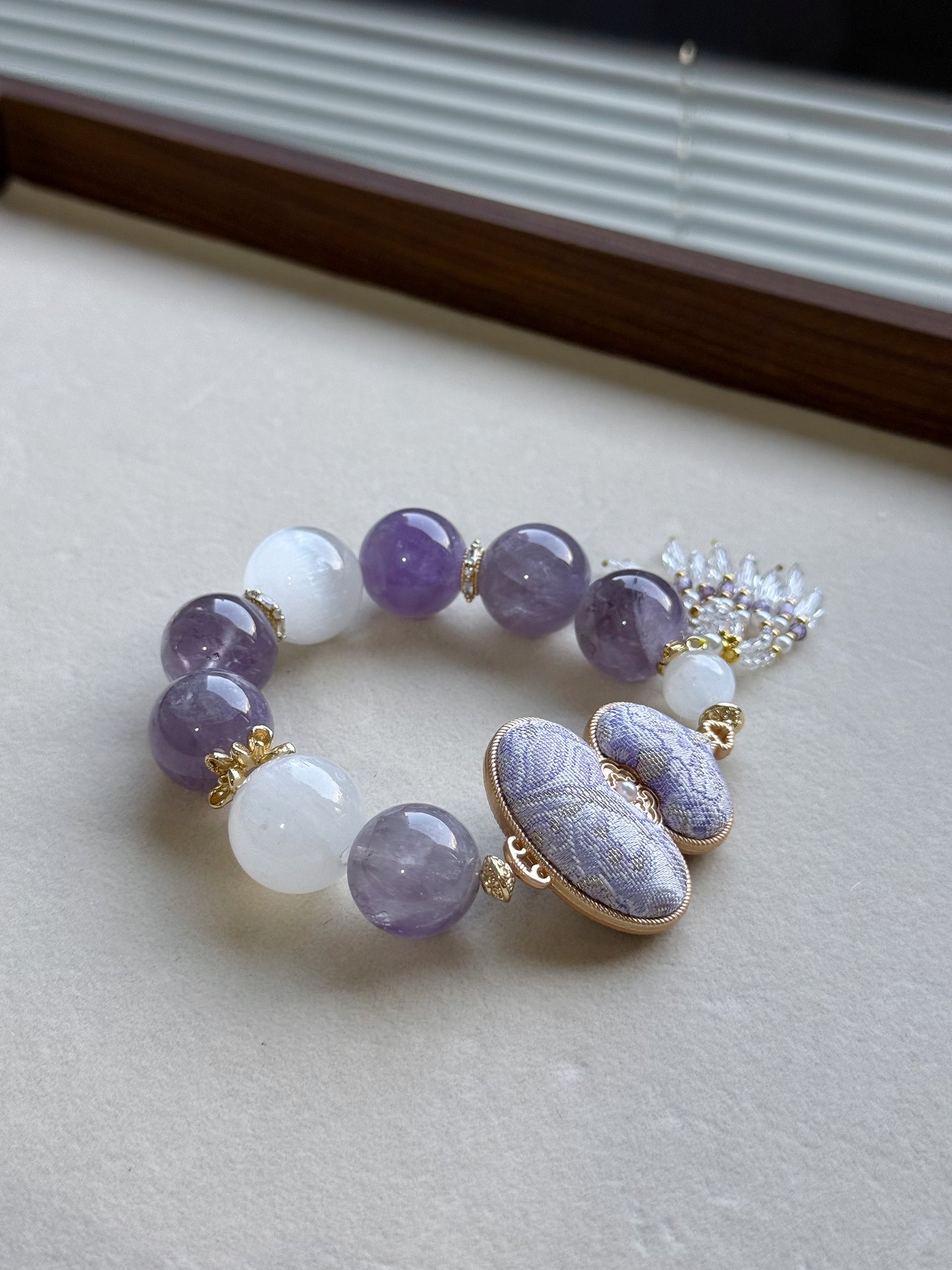 Amethyst & selenite  original design bracelet Chunky beads