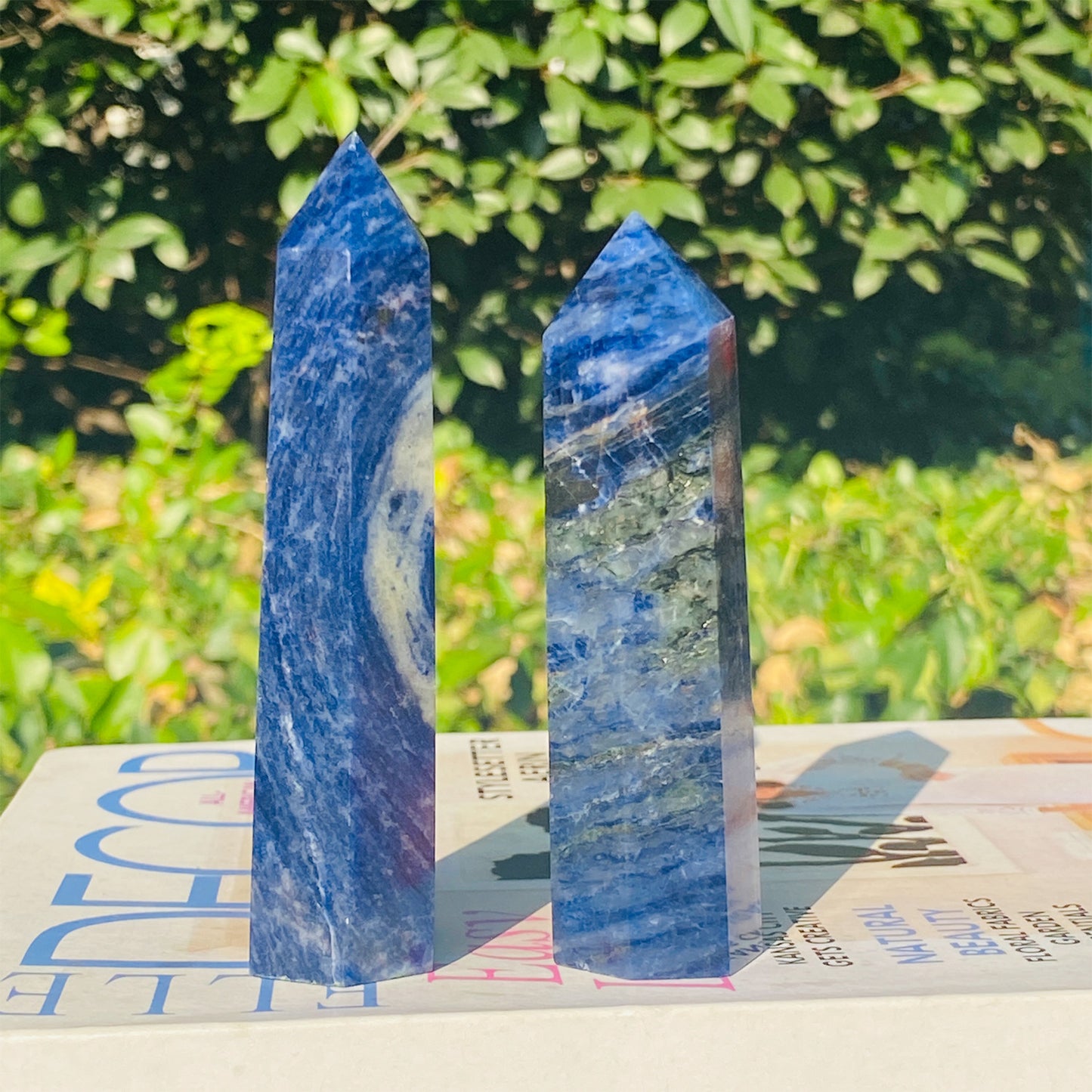Natural blue stone crystal hexagonal prism