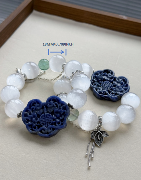 Selenite & sodalite RuYi  original design bracelet Chunky beads