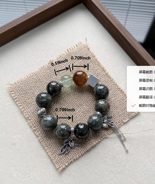 Green rabbit fur & golden healer & green fluorite original design bracelet Chunky beads