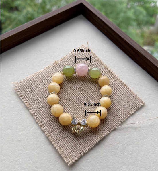 Yellow calcite & serpentine jade & rose quartz original design bracelet