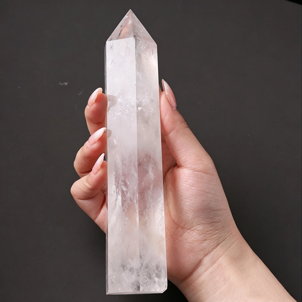 Natural white crystal hexagonal prism