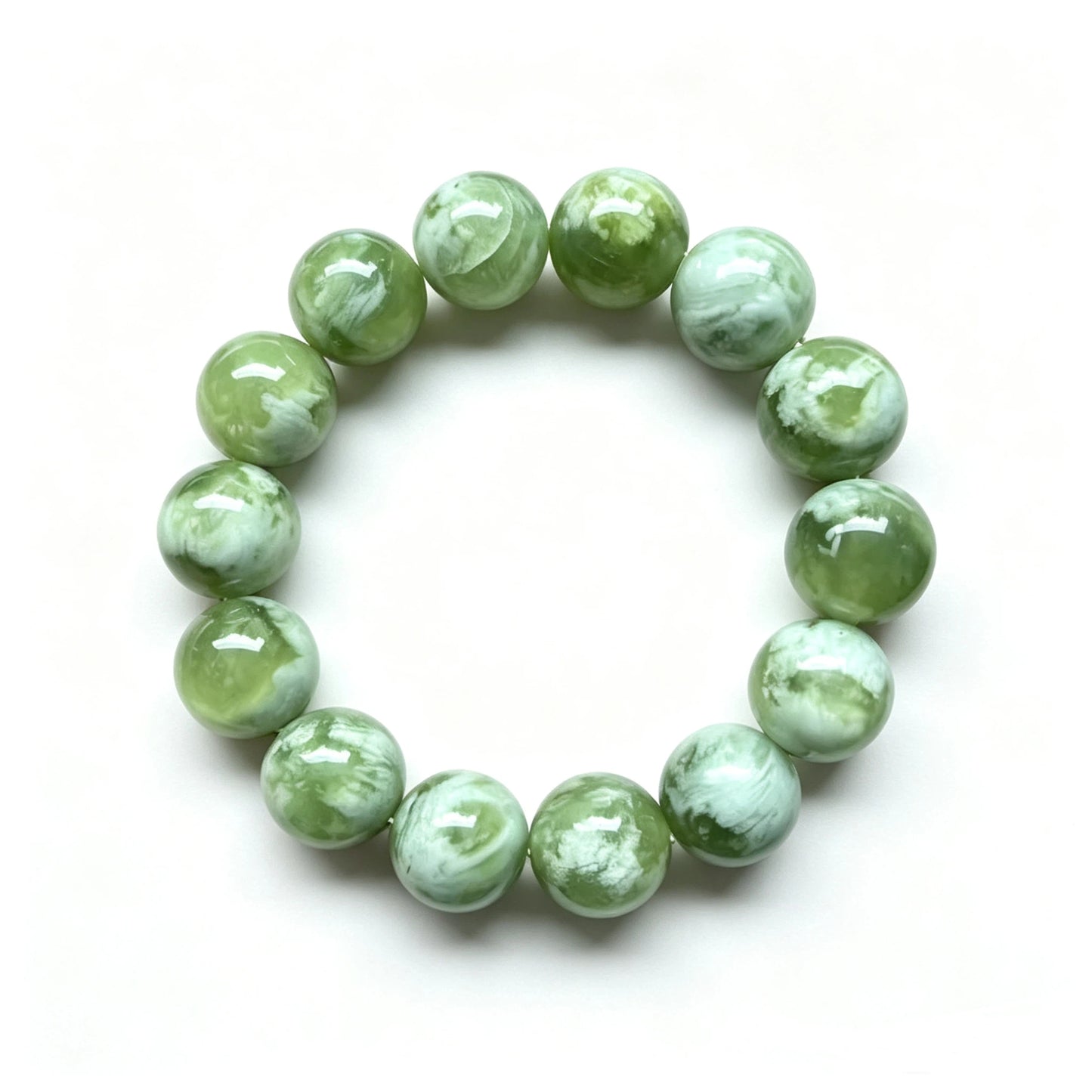 Serpentine Jade Round Beaded Bracelet, 16mm Smooth Polished Stone Bead Bracelet, Fashion Handmade Jewelry Accessory for Men Women, Gift for Collection