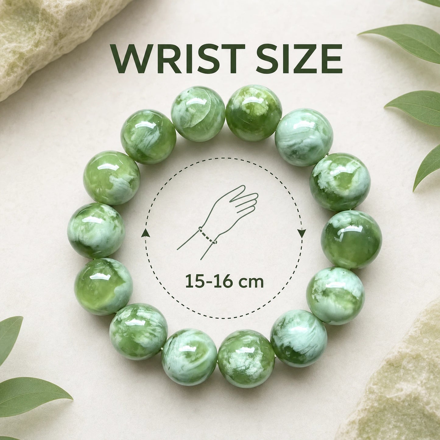 Serpentine Jade Round Beaded Bracelet, 16mm Smooth Polished Stone Bead Bracelet, Fashion Handmade Jewelry Accessory for Men Women, Gift for Collection