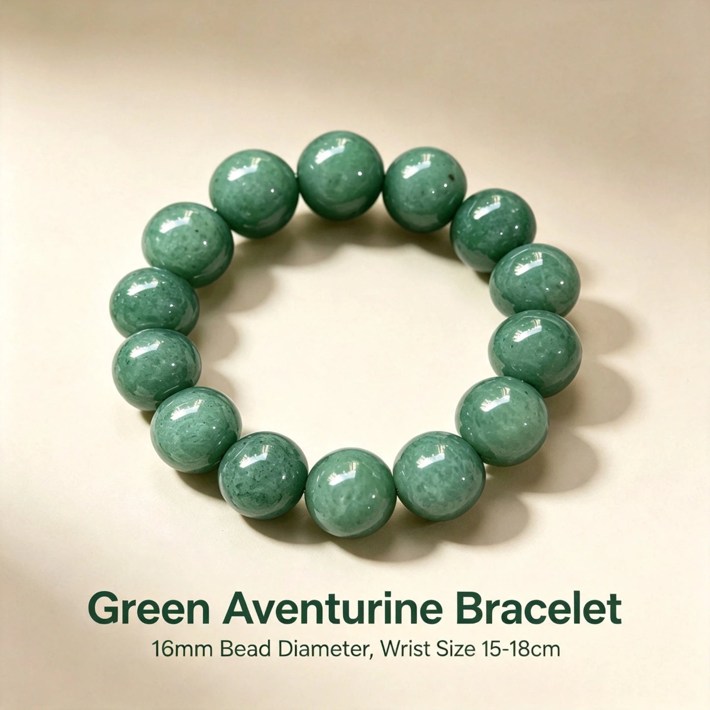 16mm Green Aventurine Round Beaded Bracelet, Polished Stone Bead Bracelet, Handmade Jewelry Gift for Men Women
