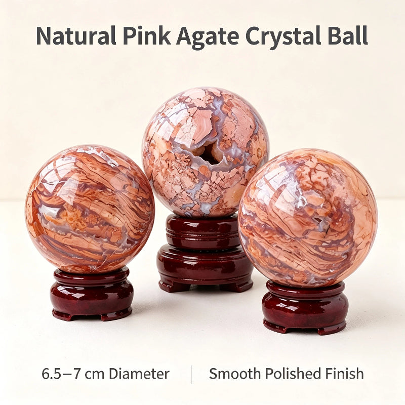 Natural pink agate crystal ball