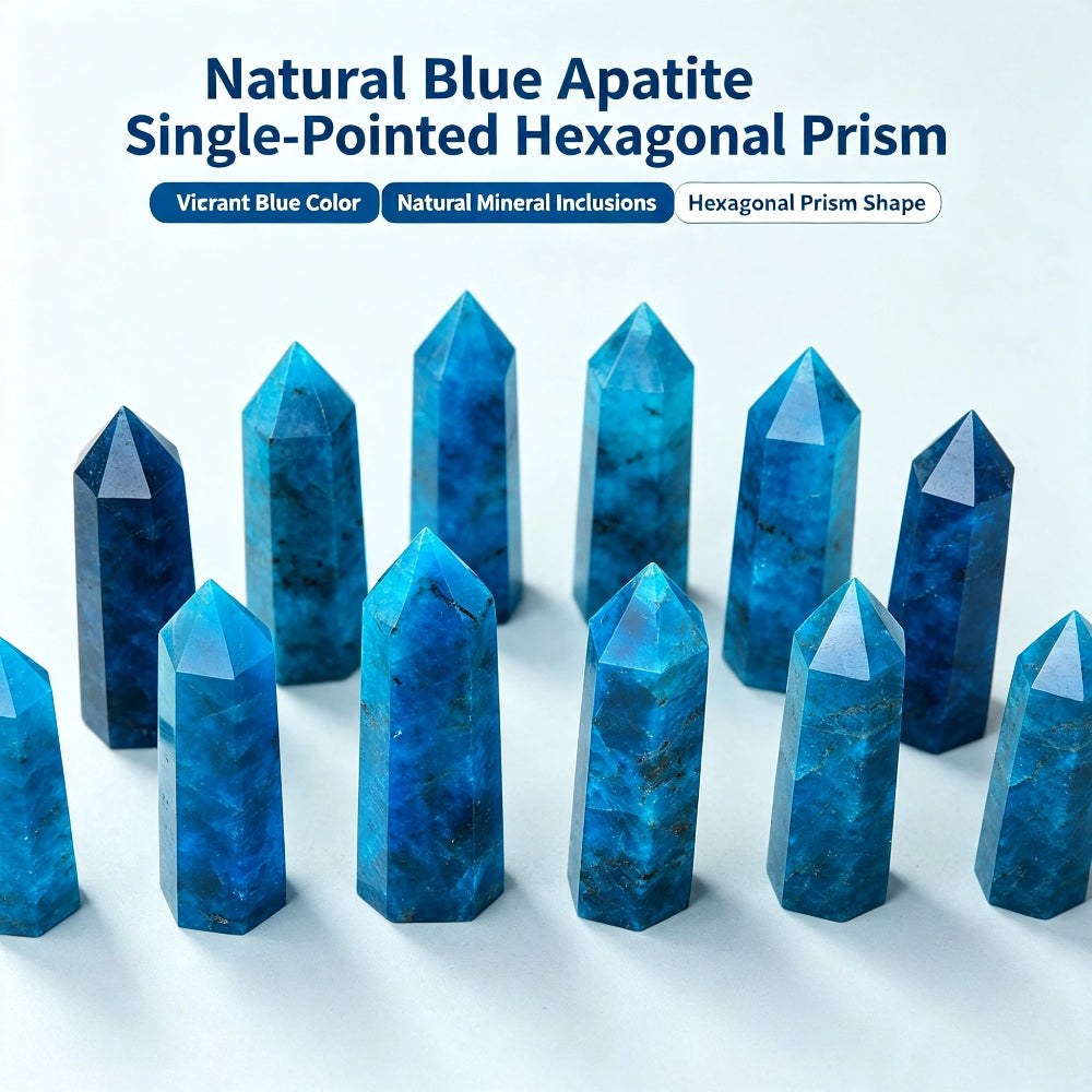 Natural blue apatite single-pointed hexagonal prism