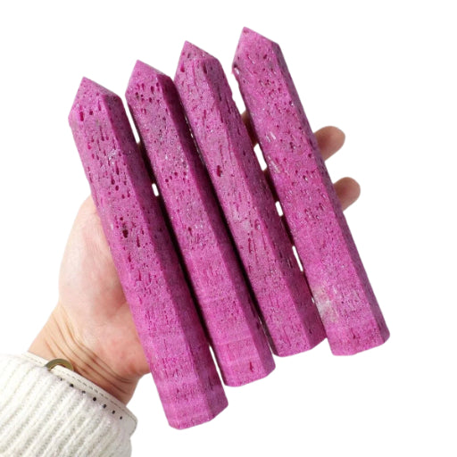 Natural red corundum hexagonal crystal column