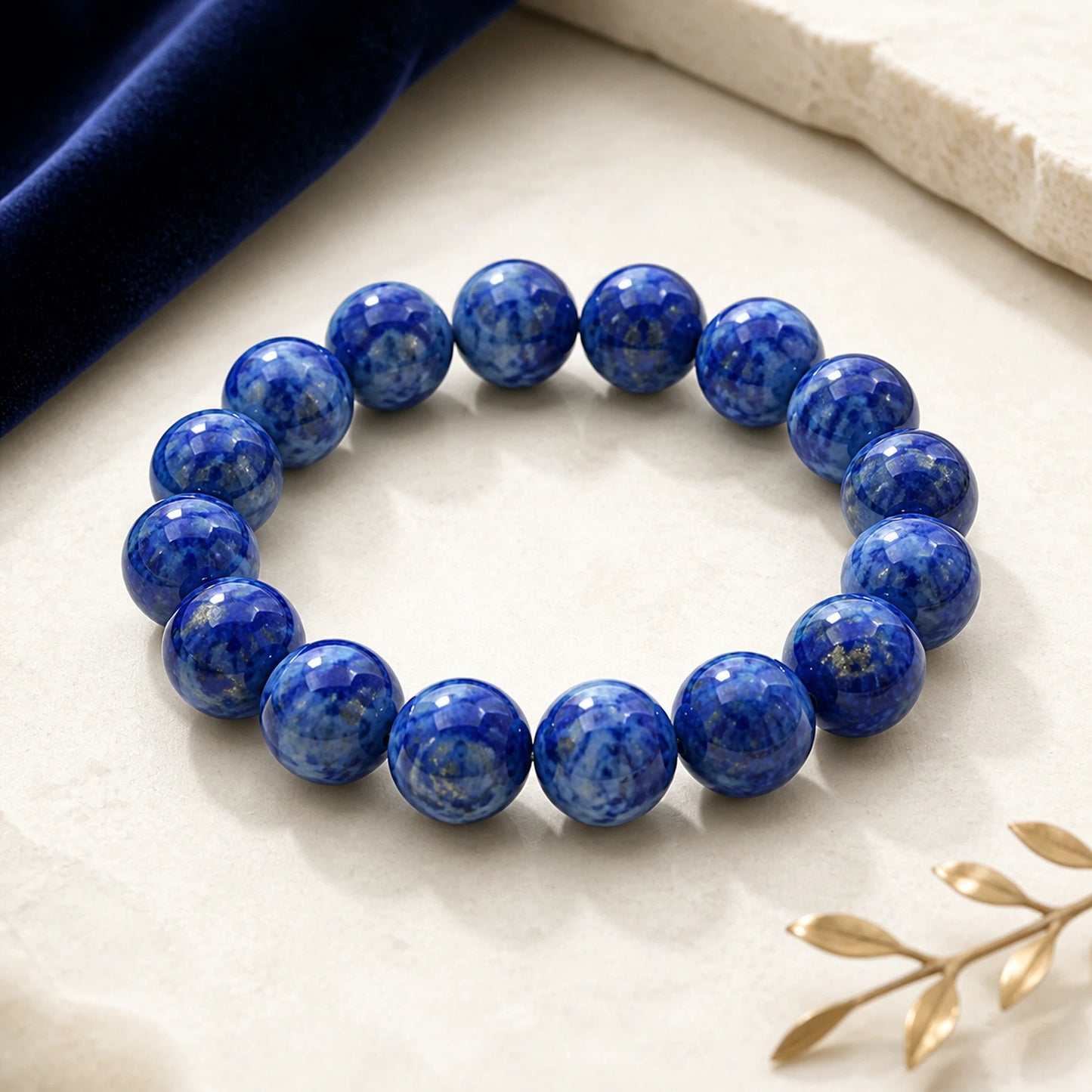 Lapis Lazuli Round Beaded Bracelet, 16mm Smooth Polished Stone Bead Bracelet, Handmade Fashion Jewelry Accessory for Men Women, Ideal Gift & Collection Ornament